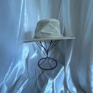 MONTEREY-BAY MENS TAN SUN HAT LONG  CORDED CHIN STRAP GOOD CLEAN CONDITION